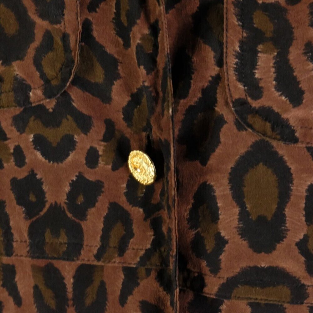 Vintage Shirt Womens 6 Brown Gold Leopard Animal Print Silk Button Up 80s - Picture 4 of 10